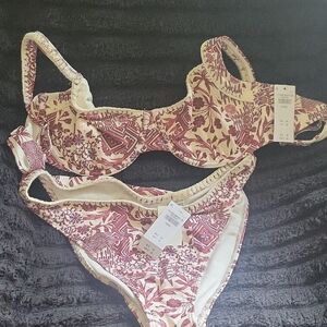 Abercrombie & Fitch Cream and Berry Floral Underwire Bikini Set